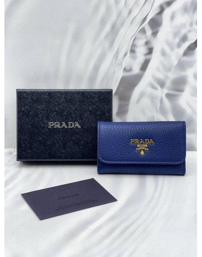 (UNUSED) PRADA 6 KEY HOLDER IN BLUE VITELLO DAINO LEATHER -FULL SET-