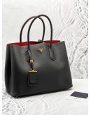 PRADA LARGE DOUBLE TOTE BLACK SAFFIANO LEATHER TOP HANDLE BAG 