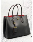 PRADA LARGE DOUBLE TOTE BLACK SAFFIANO LEATHER TOP HANDLE BAG 