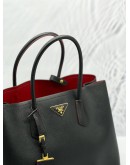 PRADA LARGE DOUBLE TOTE BLACK SAFFIANO LEATHER TOP HANDLE BAG 