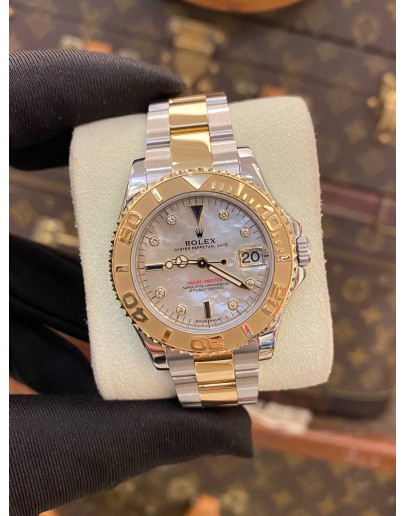 2011 ROLEX YACHT MASTER REF168623 DIAMOND MOP MOTHER OF PEARL 18K HALF GOLD LIMITED PIECE 35MM 