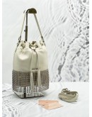 MIU MIU NAPA STARLIGHT BUCKET BAG WITH CRYSTAL FRINGE IN WHITE LEATHER