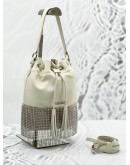 MIU MIU NAPA STARLIGHT BUCKET BAG WITH CRYSTAL FRINGE IN WHITE LEATHER