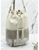 MIU MIU NAPA STARLIGHT BUCKET BAG WITH CRYSTAL FRINGE IN WHITE LEATHER