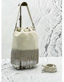 MIU MIU NAPA STARLIGHT BUCKET BAG WITH CRYSTAL FRINGE IN WHITE LEATHER