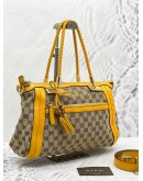 GUCCI BEIGE CANVAS / YELLOW ORANGE LEATHRE BELLA TOP HANDLE BAG 