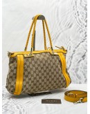 GUCCI BEIGE CANVAS / YELLOW ORANGE LEATHRE BELLA TOP HANDLE BAG 