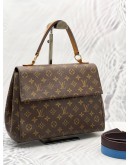 2017 LOUIS VUITTON CLUNY MM BROWN MONOGRAM CANVAS TOP HANDLE BAG WITH REMOVABLE STRAP