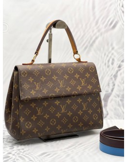 2017 LOUIS VUITTON CLUNY MM BROWN MONOGRAM CANVAS TOP HANDLE BAG WITH REMOVABLE STRAP