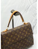 2017 LOUIS VUITTON CLUNY MM BROWN MONOGRAM CANVAS TOP HANDLE BAG WITH REMOVABLE STRAP