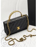 (LIKE NEW) 2024 MICROCHIP CHANEL SMALL TOP HANDLE SLING BAG INBLACK CAVIAR LEATHER GOLD HARDWARE CHAIN  -FULL SET-