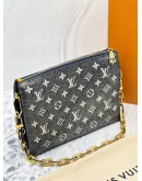 (LIKE NEW) 2023 MICROCHIP LOUIS VUITTON LIMITED EDITION COUSSIN DENIM PRINT MONOGRAM EMBOSSED LAMBSKIN LEATHER PM CROSSBODY BAG -FULL SET- 