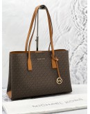 MICHAEL KORS RUTHIE LARGE TOTE SHOULDER BAG IN BROWN CANVAS / LEATHER 