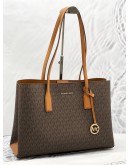 MICHAEL KORS RUTHIE LARGE TOTE SHOULDER BAG IN BROWN CANVAS / LEATHER 