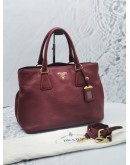 PRADA DARK RED VITELLO DAINO LEATHER TOTE HANDLE BAG WITH STRAP 