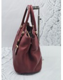 PRADA DARK RED VITELLO DAINO LEATHER TOTE HANDLE BAG WITH STRAP 