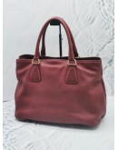 PRADA DARK RED VITELLO DAINO LEATHER TOTE HANDLE BAG WITH STRAP 