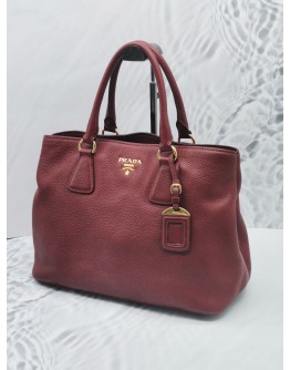 PRADA DARK RED VITELLO DAINO LEATHER TOTE HANDLE BAG WITH STRAP 