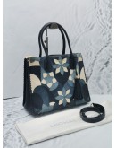 MICHAEL KORS NAVY BLUE LEATHER & SUEDE MERCER FLORAL TOTE BAG 