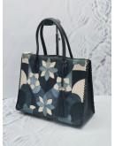 MICHAEL KORS NAVY BLUE LEATHER & SUEDE MERCER FLORAL TOTE BAG 