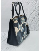 MICHAEL KORS NAVY BLUE LEATHER & SUEDE MERCER FLORAL TOTE BAG 