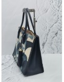 MICHAEL KORS NAVY BLUE LEATHER & SUEDE MERCER FLORAL TOTE BAG 