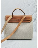 HERMES HERBAG PM 31 BEIGE CANVAS WITH BROWN CALFSKIN LEATHER CROSSBODY BAG PHW