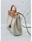 HERMES HERBAG PM 31 BEIGE CANVAS WITH BROWN CALFSKIN LEATHER CROSSBODY BAG PHW