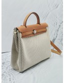 HERMES HERBAG PM 31 BEIGE CANVAS WITH BROWN CALFSKIN LEATHER CROSSBODY BAG PHW