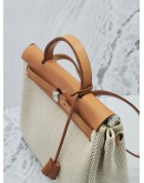 HERMES HERBAG PM 31 BEIGE CANVAS WITH BROWN CALFSKIN LEATHER CROSSBODY BAG PHW