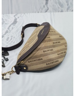 BALENCIAGA CANVAS JACQUARD DIAGONAL ALLOVER LOGO XS SOUVENIR BELT BAG 