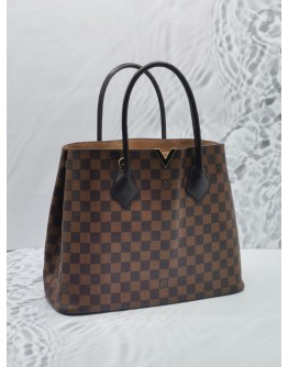 LOUIS VUITTON KENSINGTON V LOGO TOP HANDLE BAG IN BROWN DAMIER EBENE CANVAS 