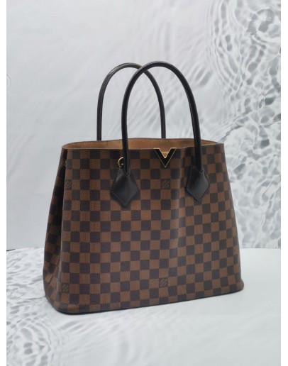 LOUIS VUITTON KENSINGTON V LOGO TOP HANDLE BAG IN BROWN DAMIER EBENE CANVAS 