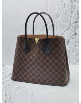 LOUIS VUITTON KENSINGTON V LOGO TOP HANDLE BAG IN BROWN DAMIER EBENE CANVAS 