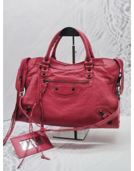 BALENCIAGA CLASSIC CITY BAG IN ROSE PINK AGED CALFSKIN LEATHER