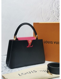 2022 MICROCHIP LOUIS VUITTON CAPUCINES MM IN BLACK / PINK BRELINGOT TAURILLON LEATHER -FULL SET-