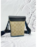 COACH TRACK SMALL SIGNATURE FLAP CROSSBODY BAG IN COLOR-BLOCK CANVAS AND CALFSKIN LEATHER