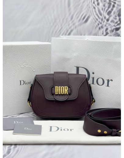 CHRISTIAN DIOR D-FENCE SADDLE CROSSBODY BAG IN DARK PURPLE CALFSKIN LEATHER -FULL SET-