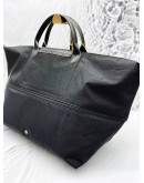 (UNUSED) LONGCHAMP LE PLIAGE TYPE “L” MODELE DEPOSE TRAVEL BAG WITH ADJUSTABLE STRAP IN BLACK CANVAS AND LEATHER -FULL SET-