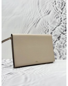 (UNUSED) FURLA FLAP POUCH IN BEIGE GRAINED CALFSKIN LEATHER