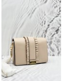 (UNUSED) MICHAEL KORS JADE RUFFLED CROSSBODY BAG IN BEIGE CALFSKIN LEATHER