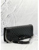 CHANEL EAST WEST BLACK PATENT LEATHER BOY CONVERTIBLE SHOULDER BAG 