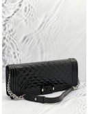 CHANEL EAST WEST BLACK PATENT LEATHER BOY CONVERTIBLE SHOULDER BAG 