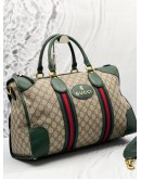 GUCCI SOFT GG SUPREME CANVAS / GREEN CALFSKIN LEATHER NEO VINTAGE WEB SKULL MEDIUM DUFFEL BAG WITH STRAP 