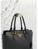 PRADA TOP HANDLE SNAP TOTE BAG IN BLACK SAFFIANO LUX LEATHER 