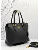 PRADA TOP HANDLE SNAP TOTE BAG IN BLACK SAFFIANO LUX LEATHER 