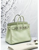 (LIKE NEW) 2023 HERMES BIRKIN 25 IN VERT FIZZ SWIFT LEATHER WITH PALLADIUM HARDWARE -FULL SET-