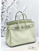 (LIKE NEW) 2023 HERMES BIRKIN 25 IN VERT FIZZ SWIFT LEATHER WITH PALLADIUM HARDWARE -FULL SET-