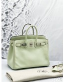 (LIKE NEW) 2023 HERMES BIRKIN 25 IN VERT FIZZ SWIFT LEATHER WITH PALLADIUM HARDWARE -FULL SET-