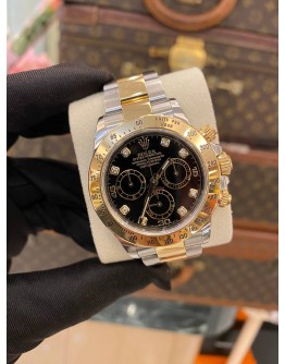 2018 ROLEX DAYTONA REF 116523 BLACK DIAMOND DIAL HALF 18K 750 YELLOW GOLD 40MM AUTOMATIC WATCH 